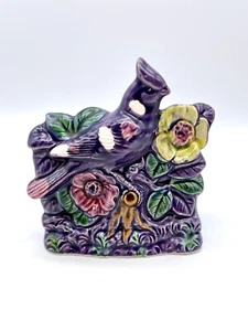 Vintage Norleans Japan Ceramic Purple Box Planter w/Bird & Flower Decoration 5" - Picture 1 of 7