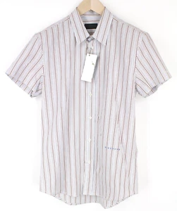 Richmond Hombre Camisa IT48 Rojo con Rayas Melange Botones Algodón Popelín Corta - Imagen 1 de 8