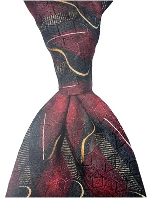 J. Corbata Z. Richards para Nordstrom hecha a mano borgoña/dorada/negra geométrica Foto 1 de 4