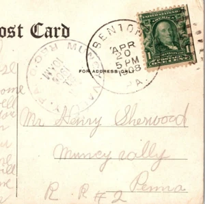 Benton Pennsylvania Postmark to Muncy Valley Henry Sherwood 1908 RN - Picture 1 of 3