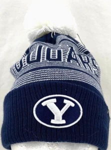 NEW BYU Cougars Zephyr Cuffed Knit Pom Stripe Beanie Hat Cap Navy Blue OSFM - Picture 1 of 8