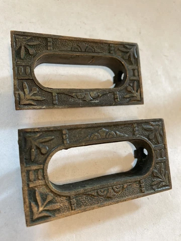 2 OLD EASTLAKE VICTORIAN BRASS 2 7/8” RECESS WINDOW LIFT POCKET DOOR FINGER PULL Cover