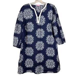 Lilly Pulitzer Marineblau Weiß Fisch Mandala Druck Überwurf 3/4 Ärmel Schlitz Small - Bild 1 von 10