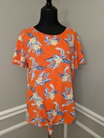 Old Navy Sz M Women's Orange Floral Tie Front Short Sleeve Blouse