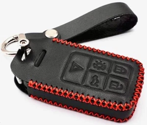 Volvo Key Fob Cover 6 Buttons Black Leather Keychain Fit NEW - Picture 1 of 3