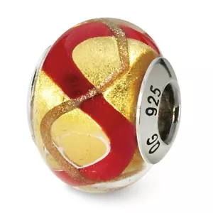 Gelb Rot Gold Italienisch Murano Glasperlen .925 Sterlingsilber Reflection Beads - Bild 1 von 5