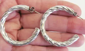 VTG Large Sterling Silver 925 Twist Hoop Post Earrings 1 5/8" diam. 15.9 grams - Picture 1 of 7