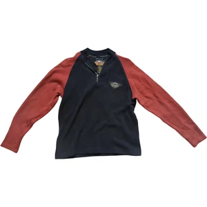 Harley Davidson Red Black Color Block Embroidered Knit Pullover Small - Picture 1 of 8