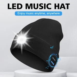 Bluetooth 5.0 Music Beanie Hat Handsfree Speaker LED Head Light Lamp Unisex Hat - Zdjęcie 1 z 21