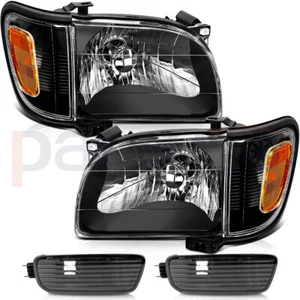 Fits 2001-2004 Toyota Tacoma Black Housing Headlights Assembly+Bumper Light Pair - Picture 1 of 7