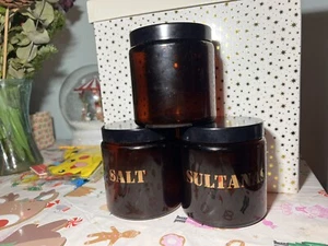 Three 3 Biba Style 70’s Glass Jars Salt Sultana Props Retro Vintage Cooking - Picture 1 of 3