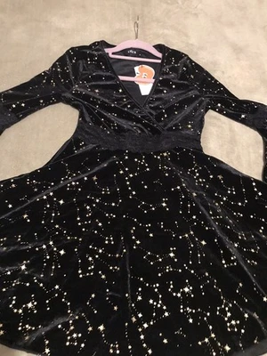 CIDER Kleid Tunika Party Sexy Samt Gr. S 36/38  Blogger Schwarz Gold Sterne NEU - Bild 1 von 4