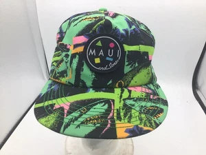 VINTAGE Maui and Sons Hat Cap Snap Back Green Graphic Shark Mens 90s L2 - Picture 1 of 5