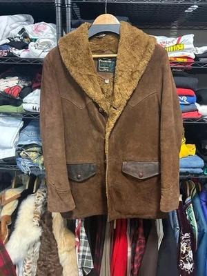 schott leather lunch coat usa real leather suede boa jacket - Image 1 of 4