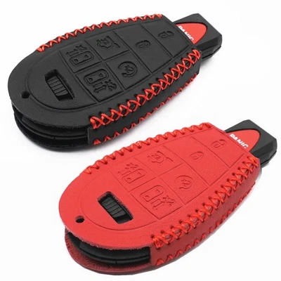 2Pcs Black Red Leather For Chrysler Town Country Dodge Grand Caravan 7 Buttons - Image 1 of 4