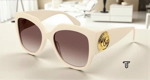 GUCCI GG1407S 004 Rectangular Squared Acetate Ivory Brown 54mm Womens Sunglasses - Picture 1 of 7