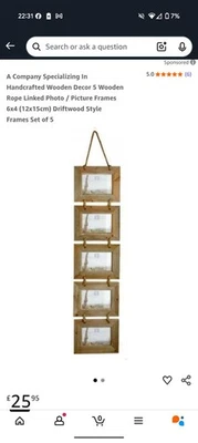 2x Rustic Wooden Hanging 5 Photo Frames Driftwood Picture Display 6 x 4" Natural - Image 1 of 4