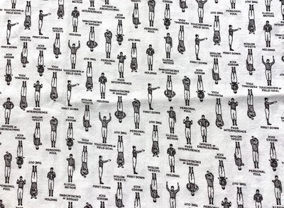 Football Referee Signals Fabric ~ Black and White 100% Cotton  ~ 26” x 40” Piece - Image 1 of 2