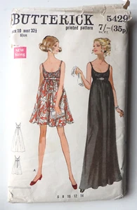 Vestido de noche Butterick 5429 patrón de costura talla 10 CORTE COMPLETO 1969 RARO - Imagen 1 de 2