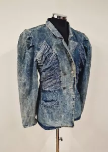Vintage 80's acid wash denim jacket size 10/12 St Denis blue animal print READ - Picture 1 of 20