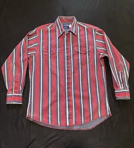 Vintage Wrangler Brushpopper Shirt Mens 15.5x34 Red Striped X-Long Tails Western - Picture 1 of 17