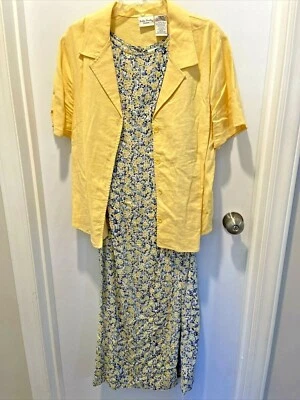 Vestido y Chaqueta Vintage BOBBIE BROOKS Amarillo Canario Floral Lino Talla 18W ❤️kc15m1 Foto 1 de 4