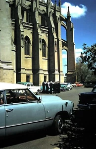 1950's Red Border Slide, Lots of Vintage Classic Cars / Autos parked at Church - Picture 1 of 1