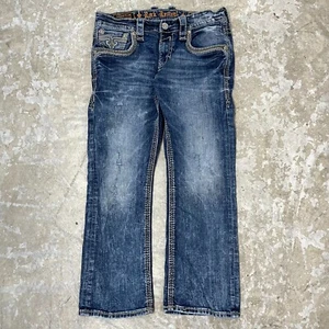 Pantalones de mezclilla Rock Revival para hombre 34 azules James Bootcut motociclista moto desgastados 34x28 - Imagen 1 de 17