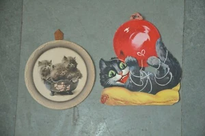 2 Pc Vintage Fine Litho Cat's Picture Unique Paper Hangings , Collectible - Picture 1 of 7