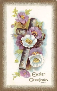 Postcard: Easter Greetings, Cross, Flowers, DB 1910's Unposted - Picture 1 of 2