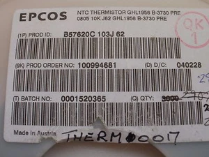 NTC Termistore B57620C103J62 10K ohm 5% 2 pin Epcos confezione da 20 Z767 - Foto 1 di 1