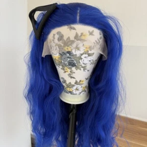 Heat Resistant Synthetic Hair Blue HD T Lace Front Wig Long Wavy Women Layered - Picture 1 of 9