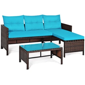 Patiojoy 3PCS Rattan Sofa Set Outdoor Wicker Sectional Conversation Couch Set - Picture 1 of 6