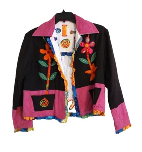 Yak Magik Blazer Jacke Damen XS Mehrfarbig Applikation Taschen Rüsche vorne offen - Bild 1 von 12