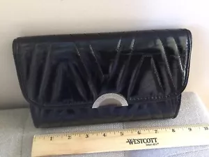 Vintage 1990s COLD WATER CREEK Womens Black Clutch Purse~9”x5”x2”~Shoulder Strap - Picture 1 of 7