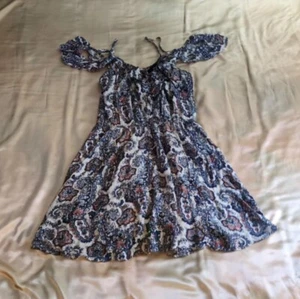 American Eagle Dress Small Off The Shoulder Adj Straps Cottagecore Paisley Coque - Picture 1 of 7