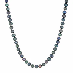 925 Sterling Silver Lobster Claw 24" Necklace With Black Pearl Jewelry For Her - Picture 1 of 4