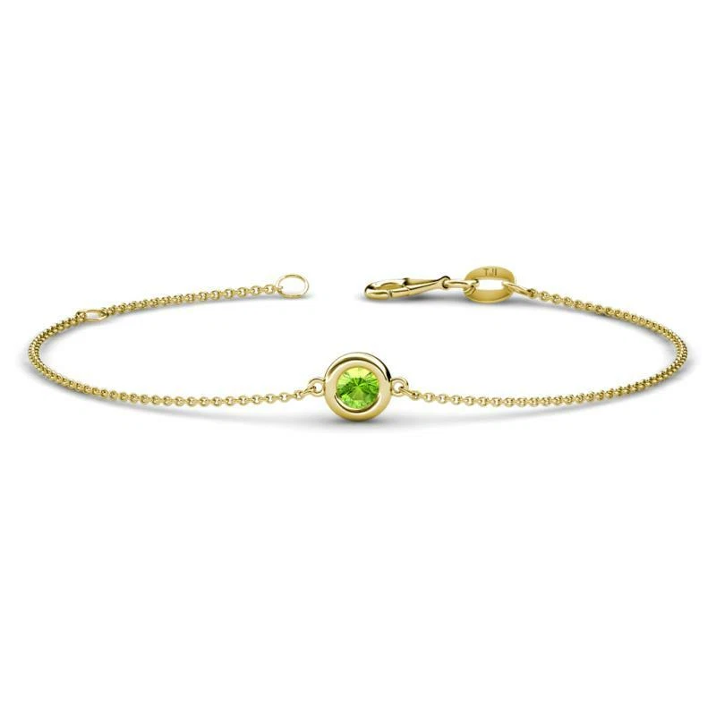 Round Peridot Solitaire Station Minimalist Bracelet 1/3 ct 14K Gold JP: 186246 - Image 1 of 1