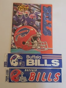 3 Vintage NFL Buffalo Bills 3 Ring Folder And 2 Decal Bumper Stickers - Picture 1 of 1