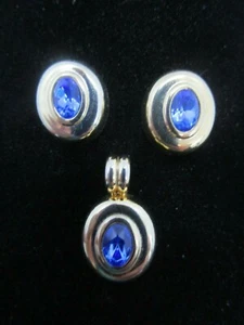 Vtg .Lady's Set of Deep Blue Tanzanite Color Pierced Earrings and Pendant - Picture 1 of 5