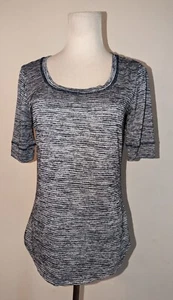 Athleta women sz XS Knit Top semi sheer striped blue gray off white t-shirt 2910 - Picture 1 of 4