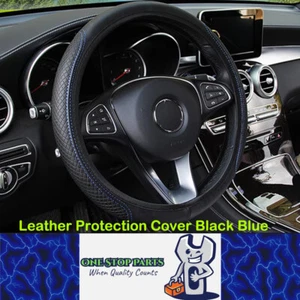 Car Steering Wheel Cover 37-39cm Microfiber Leather Protection Cover Black/Blue - Picture 1 of 5