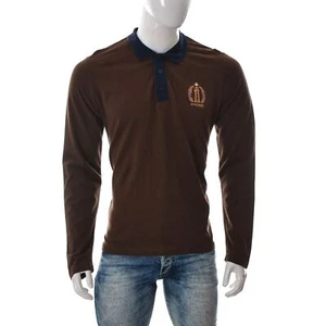 Brandsdal of Norway Polo Uomo 3 Bottoni Pullover Manica Lunga Marrone Large - Foto 1 di 8