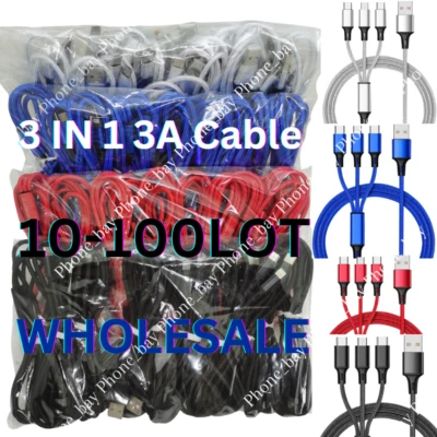 Wholesale 3A Fast Charging Cable 3 in 1 Charger Cord For iPhone USB-C Micro USB - Image 1 of 4
