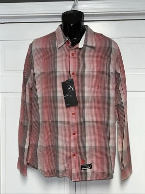 RUSTY BRAND MenS Size L RED CHECKS 100% Cotton Long Sleeve Button-Up Shirt NWT - Image 1 of 4