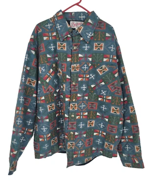 Bravo XL Hombres Camisa Chaqueta Acolchada Estampado Azteca Abotonada Manga Larga Chamarra Foto 1 de 4