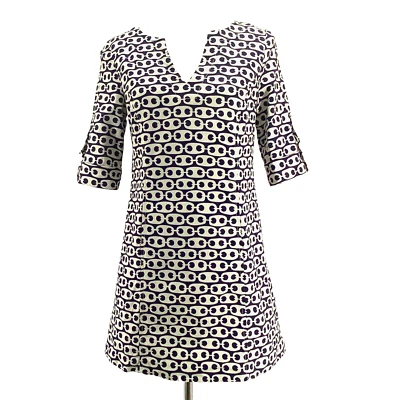 Vestido recto estampado náutico Tibi para mujer 2 túnica azul marino canguro bolsillo preppy Foto 1 de 4