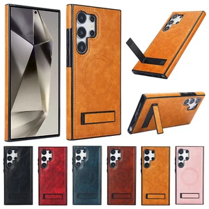 Slim MagSafe Case Fr Samsung Galaxy S24 Ultra S23 S22 Kickstand PU Leather Cover - Picture 1 of 65