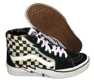 Vans Sneakers Sk8-Hi Lightning Bolt White Black Check Suede Canvas M 8 W 9.5 - Picture 1 of 18