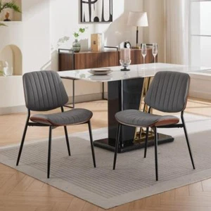 Dining Chairs ,Set of 2, Walnut Bentwood,with Back Upholstered Seat, Gray - Picture 1 of 8